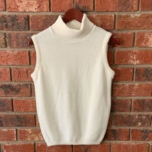 Vintage Aileen Elegant Cream Sleeveless Turtleneck Sweater